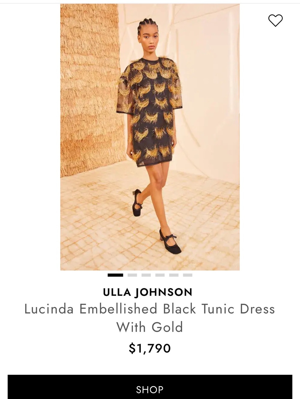 Ulla Johnson Black Mini Dress with Gold Embellishment